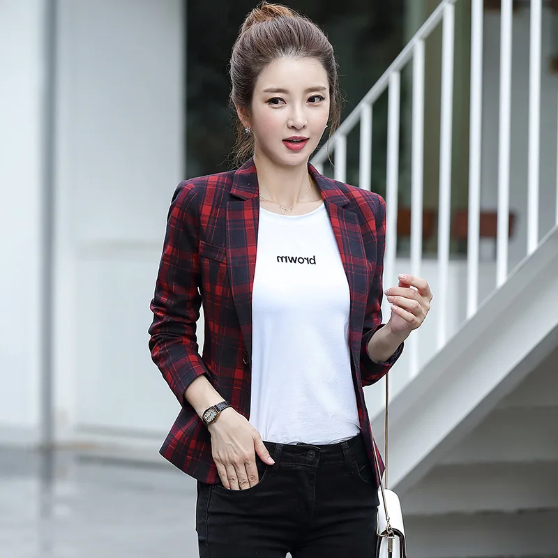 

Plaid Suit Jacket Women's 2019 New Style Spring And Autumn Korean-style Short Retro British Style Casual Long Sleeve Suit Fashio