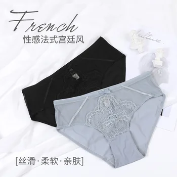 

Calcinha Feminina French Simple Personality Mesh Lace Stitching Comfortable Mid-low Waist Small Boxer Briefs Braguitas Mujer New