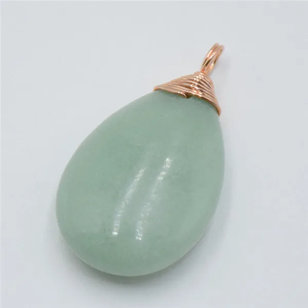 green aventurine Новая мода, простые аметисты из натурального камня, зеленый авантюрин, проволочные обертывания, опал, капля воды, подвески, Подвеска для женщин, колье, ожерелья - Окраска металла: green aventurine