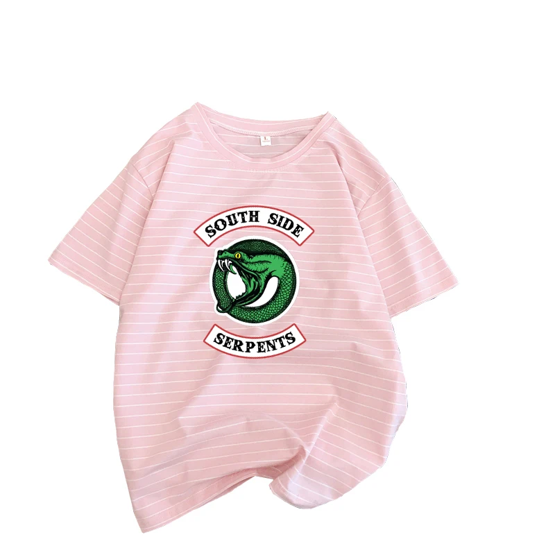 New Harajuku Kawaii Tops Riverdale Southside Serpents Jughead Stripes Full Cotton Tshirt Short Sleeve Tees Korean Style T Shirt | Женская