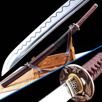 

Nice Copper Tsuba Japanese Samurai Sword Katana Sharp 1095 High Carbon Steel Blade/Leather Saya Asian Knife Saber