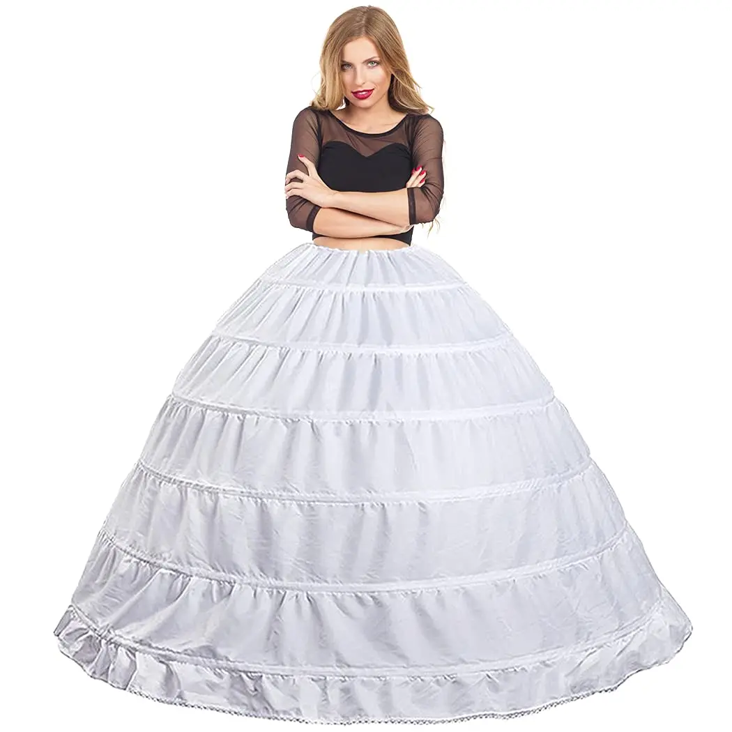 Women Crinoline Full 6 Hoop Petticoats Slips Skirt Floor Length