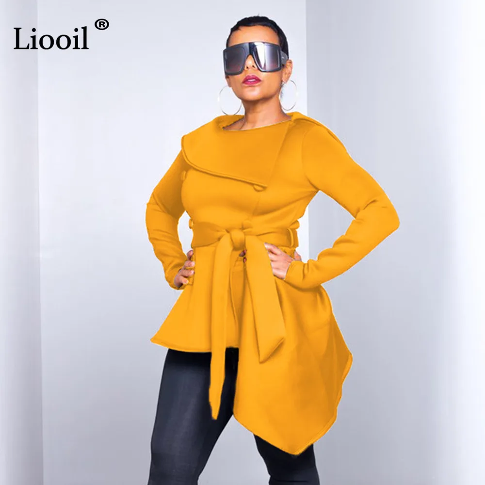 Liooil Sexy Bodycon Lace Up Blouse Shirt Top Autumn Winter Asymmetrical Long Sleeve O Neck Casual Womens Tops And Blouses
