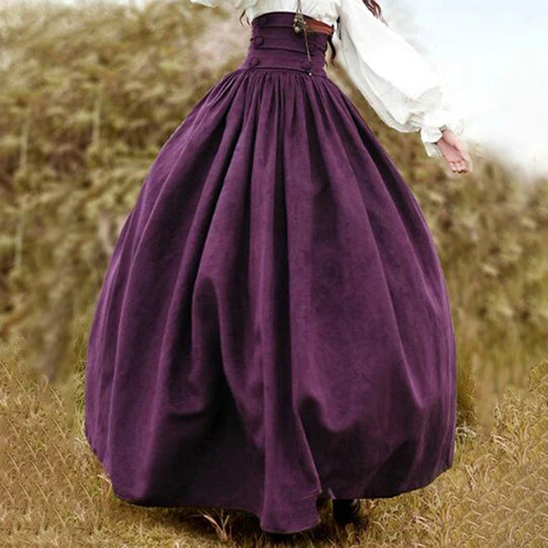 Женский средневековый костюм эпохи Возрождения длинная юбка с высокой талией Faldas Largas Mujer уличная Ретро плиссированная юбка вечерние Femme - Цвет: Purple