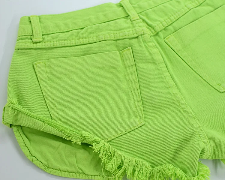 Sexy Casual Summer Green Long Pockets Jeans Shorts Women Fashion Low Waist Tassel Ripped Denim Shorts New Solid Color Hot Short (40)