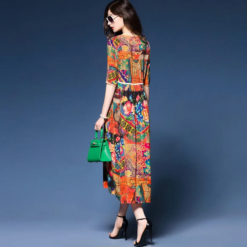 Женское платье, летнее модное винтажное Цветочное платье, повседневное богемное длинное платье, брендовый стиль