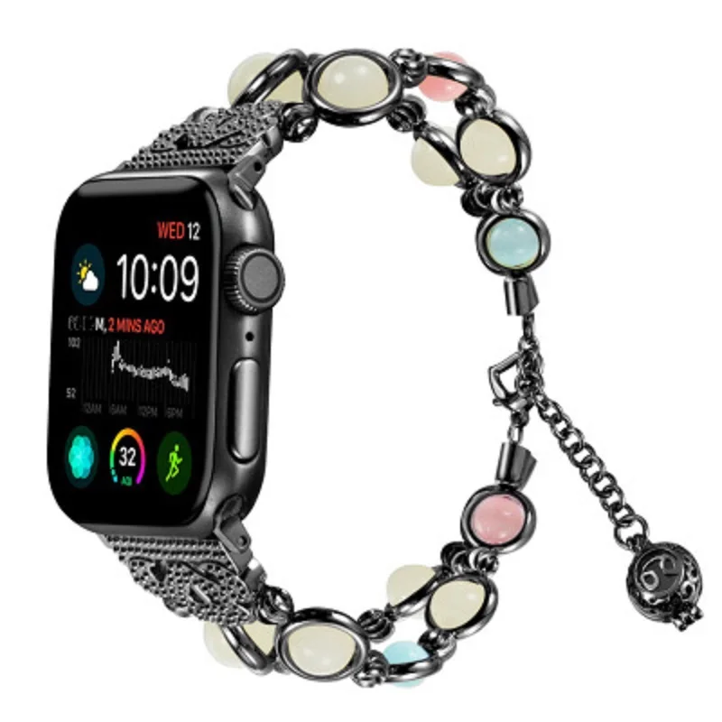 Светящийся ремешок для Apple watch 42 мм 38 мм 40 мм 44 мм, жемчужный сменный ремешок с безопасной металлической застежкой для iwatch 4 3 2 1