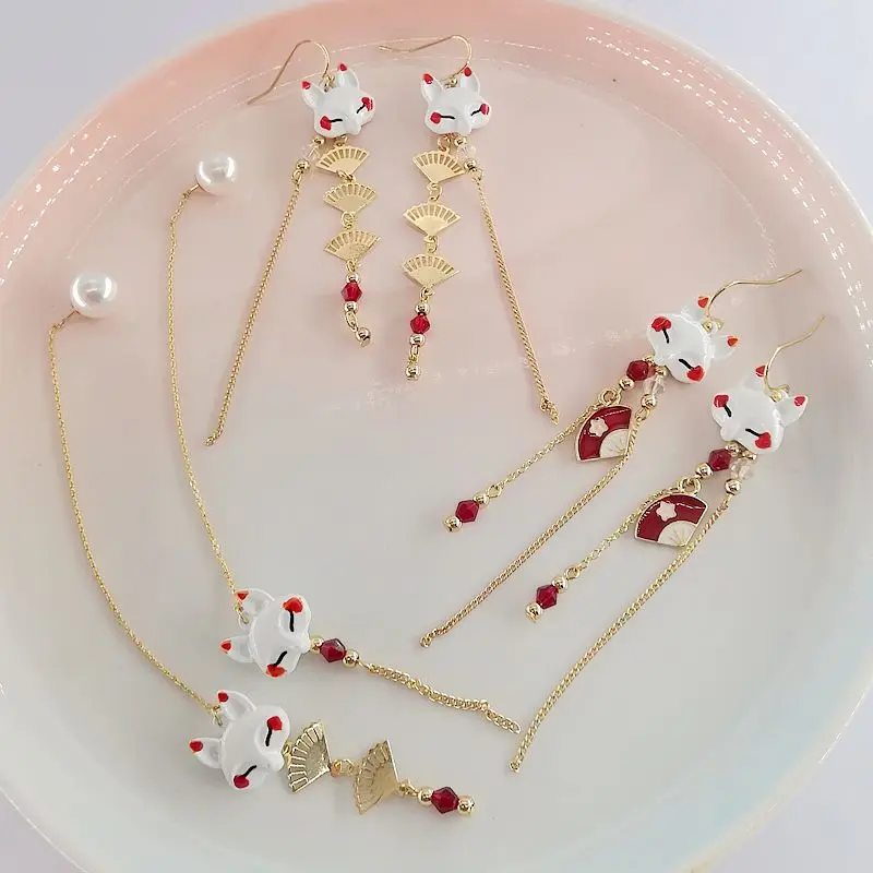 Новые милые аксессуары Hanfu и Висячие серьги с длинными кисточками в виде лисы