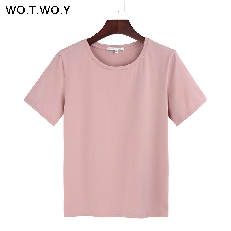 2018 Summer Cotton T Shirt Women Loose Style Solid Tee Shirt Female Short Sleeve Top Tees O-Neck T-shirt Women