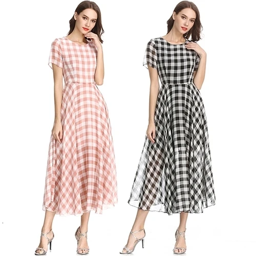 

Spring Europe Version Simple Fashion Chiffon Women Dress 2019 New Style Summer Short Sleeve Xxl Temperament Holiday Long Dresses