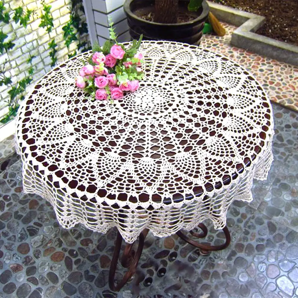 Handmade Crochet Tablecloth Lace Tablecover Round Pad for Patio Kitchen Dining Room Party Wedding Decoration | Дом и сад