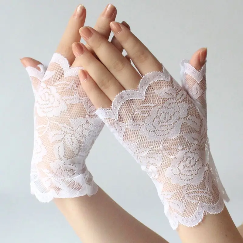 Women Short Lace Fingerless Gloves Sunblock Bridal Wrist Floral Mittens Opera Evening Wedding Tea Party Cosplay Mittens lace gloves,wedding dress gloves,wedding sleeve accessories