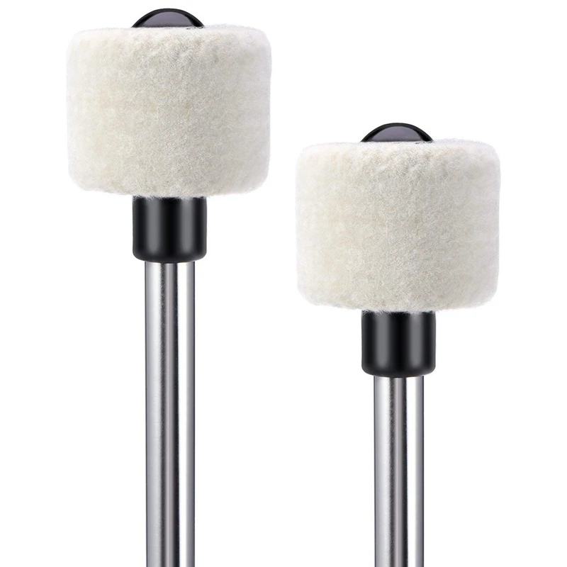 ABGZ-2Pcs басовый барабан молоток фетровая головка Ударные молотки тимпани палочки с ручкой из нержавеющей стали, белый