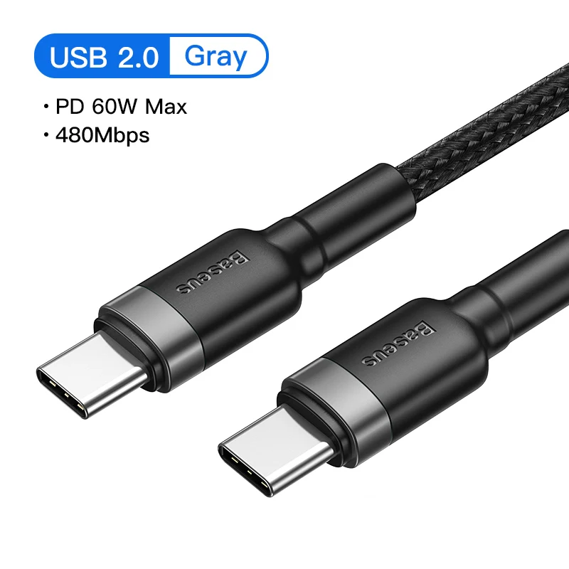 PD 60W Cable Кабель Baseus USB 3,1 type C к usb type C для samsung S9 S10 Xiaomi Quick Charge 4,0 PD 100W быстрое зарядное устройство HDMI кабель для MacBook - Цвет: PD 60W Cable
