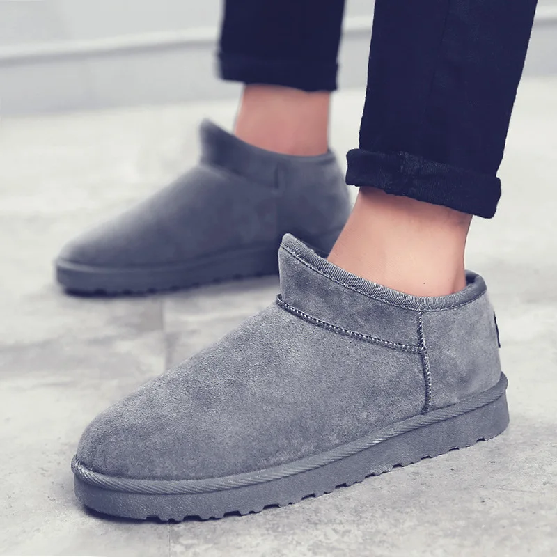

Fur Snow Boots Men's Winter Warm Plus Velvet Thick Short Anti-Slip-Style Slip-on Shoes mian bao xie
