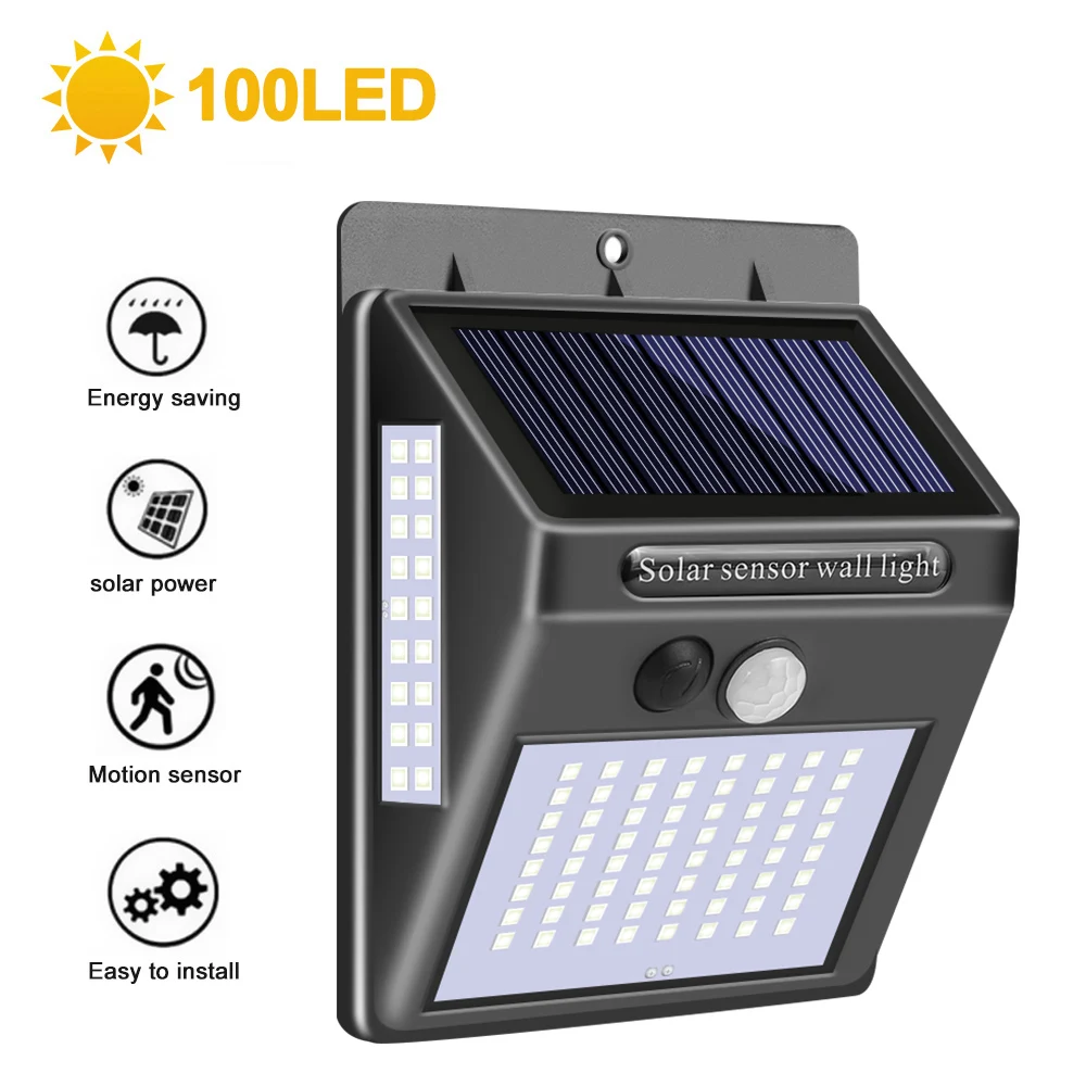 1pc 100LED ChicSoleil светодиодный светильник на солнечной батарее, открытый солнечный светильник, PIR датчик движения, настенный светильник, водонепроницаемый светильник на солнечной батарее для украшения сада - Испускаемый цвет: 1pc 100LED