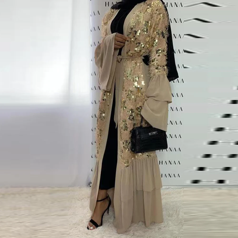 Sequin Дубай абаи кимоно кардиган хиджаб мусульманское платье для женщин турецкие платья халат ислам кафтан марокканский кафтан ислам ic одежда