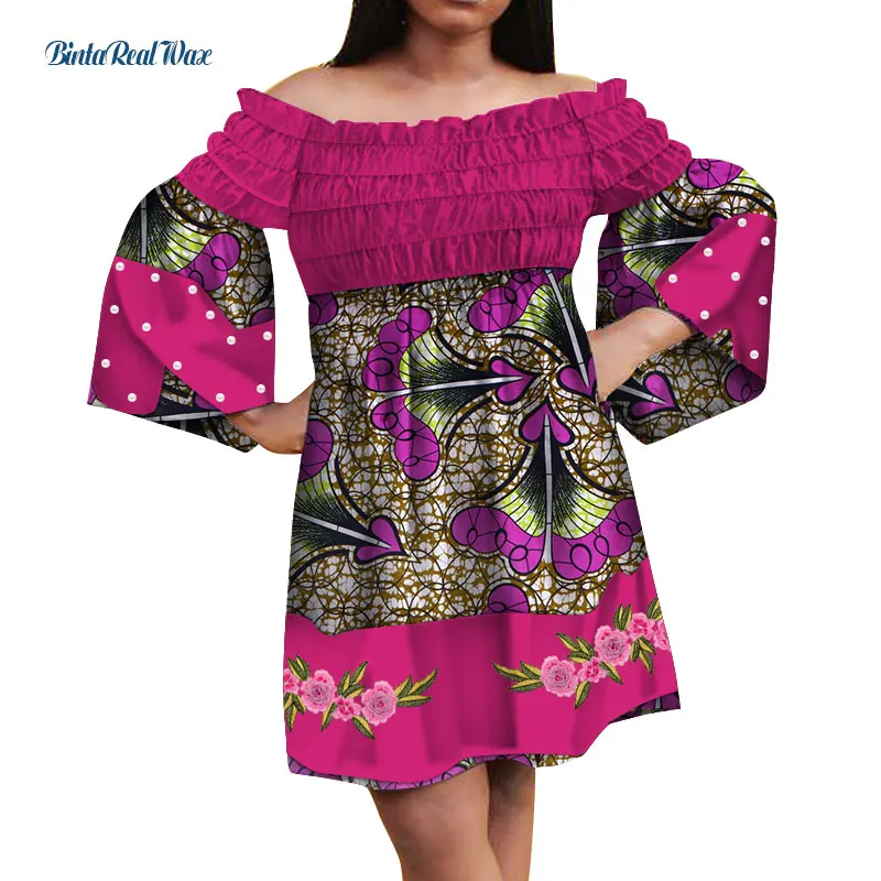 Dashiki African Print Dresses for Women Bazin Riche Ankara Print Pearl Applique Dresses Traditional African Clothing WY5039 - Цвет: 4