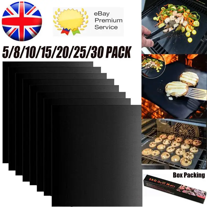 8pcs BBQ Oven Grill Mat Heat Resistant Non-Stick BBQ Grill Sheet Oven Pan Liners Baking Pad Mat