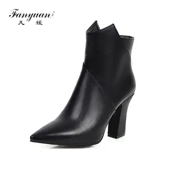 

fanyuan Brand New Plus Size 32-48 Ladies High Heels Pointed Toe Shoes Woman OL Autumn Winter Ankle Boots Women