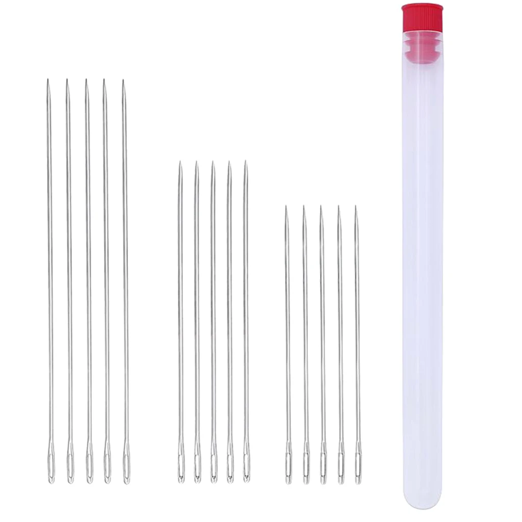 15pcs Large Eye Long Sewing Needles Stitching Quilting Hand with Storage Box for Sweaters Stitch Wool Sewing Ribbon Embroidery