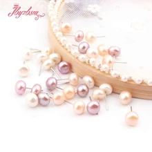 8 мм натуральный пресноводный жемчуг круглый камень бусины серебряные модные ювелирные изделия серьги-гвоздики для женщин Рождественский свадебный подарок 1 пара