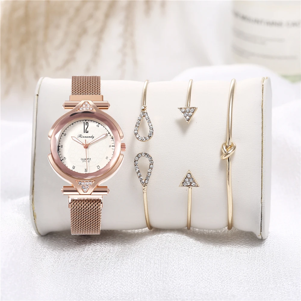 RD084-1-rose gold 4 шт./компл. класса «Люкс», Для женщин часы Магнитный женский часы кварцевые наручные часы Модные женские наручные часы Reloj Mujer Relogio Feminino - Цвет: RD084-1-rose gold