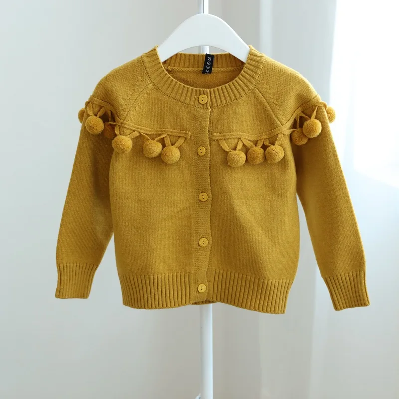 

New Style Kids' Sweater Cool Girls' Shirt High-Grade Knitted Cardigan Children Furry Ball Coat Hb1410