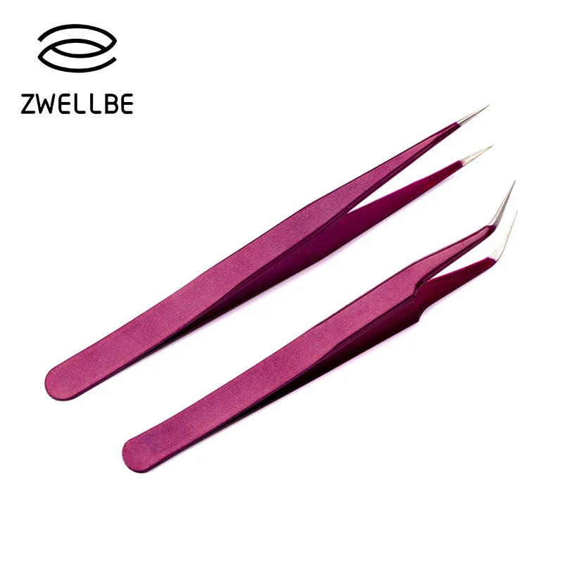 Пинцет для бровей пинцет фиолетового цвета из нержавеющей стали с прямым изгибом