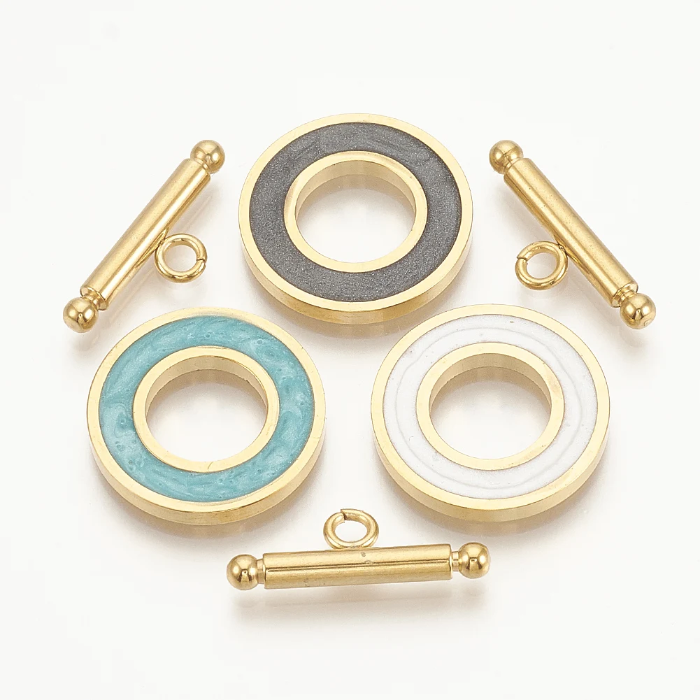

20set 304 Stainless Steel Toggle Clasps with Enamel Mixed Color, Ring: 19.5x2mm, Inner Diameter: 10mm; Bar: 21x7x3mm,