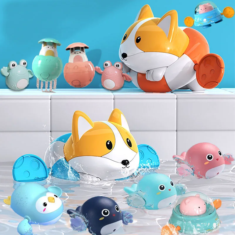 

Swim Pool Water Spray Eggs Clockwork Toys Baby Bath Toys Funny Frog Fox Pig Wind Up Swimming Bathcub Toys for Toddlers Birthday