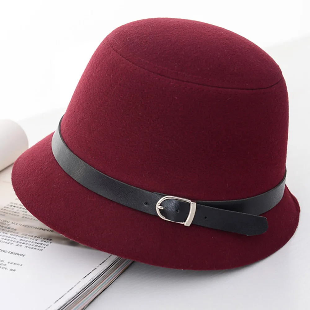 HL0007 Wine-red Женские фетровые шапки, женская шапка, Шляпа Fedora Gorro, осенняя шляпа, зимняя теплая шапка s, женские модные шапки, верхняя шляпа для девочек, шляпы Fedora, шерсть - Цвет: HL0007 Wine-red
