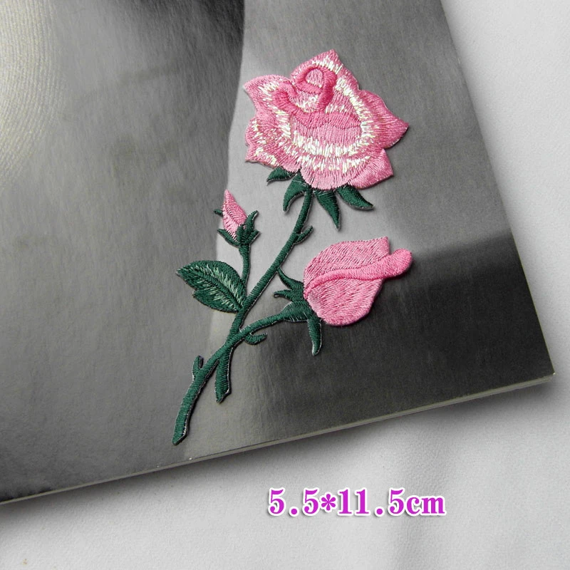 Gestickter rosa-gelb-weißer Rosen-Aufnäher für Kleider, Mäntel, Dekoration, Aufkleber, Gepäck, zum Aufbügeln, Blumen-Aufnäher – Detail 4