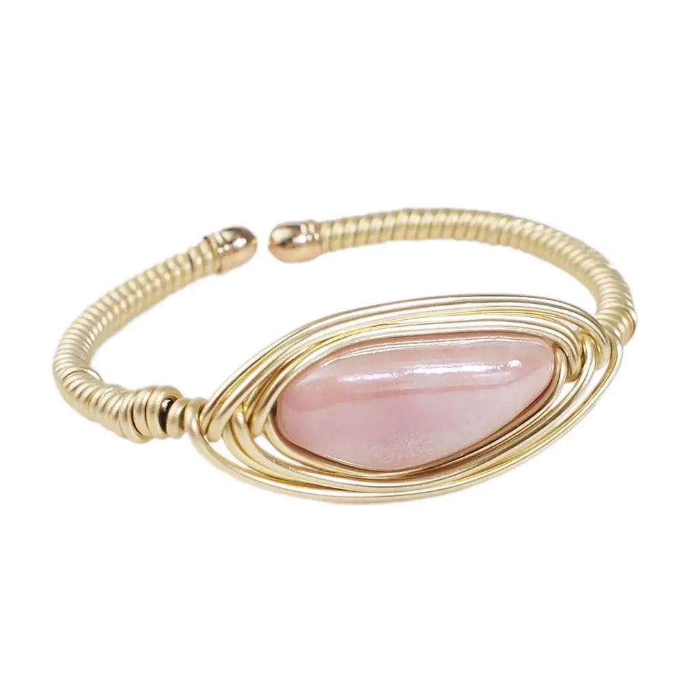 Handmade Metal Wire Big Ceramic Bracelet For Women Bohemian Charm Statement Cuff Bangles Bracelets Jewelry UKMOC
