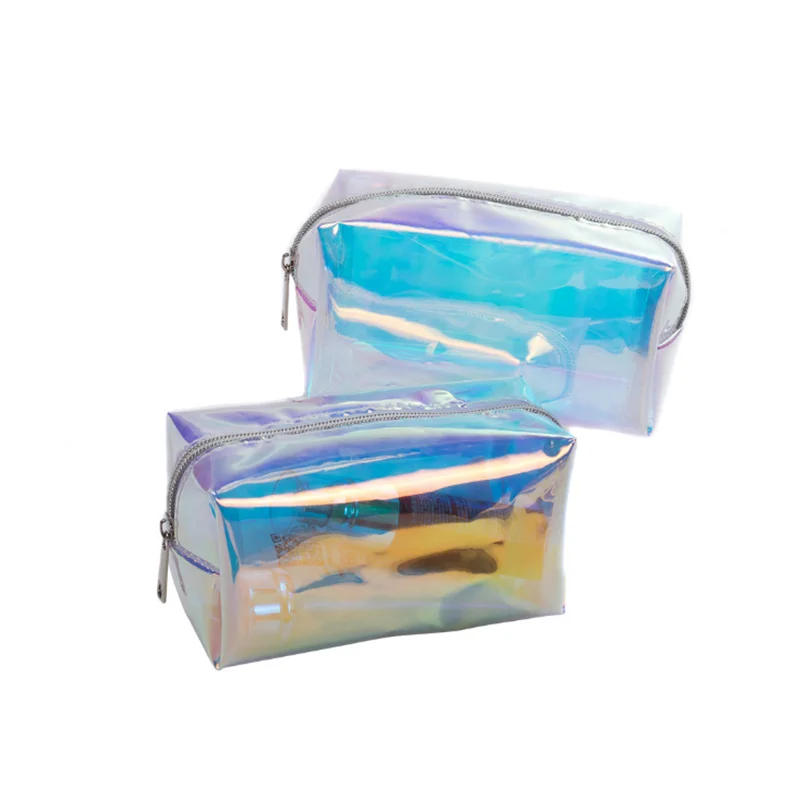 Женская модная косметичка розовая Лазерная сумочка на молнии для макияжа