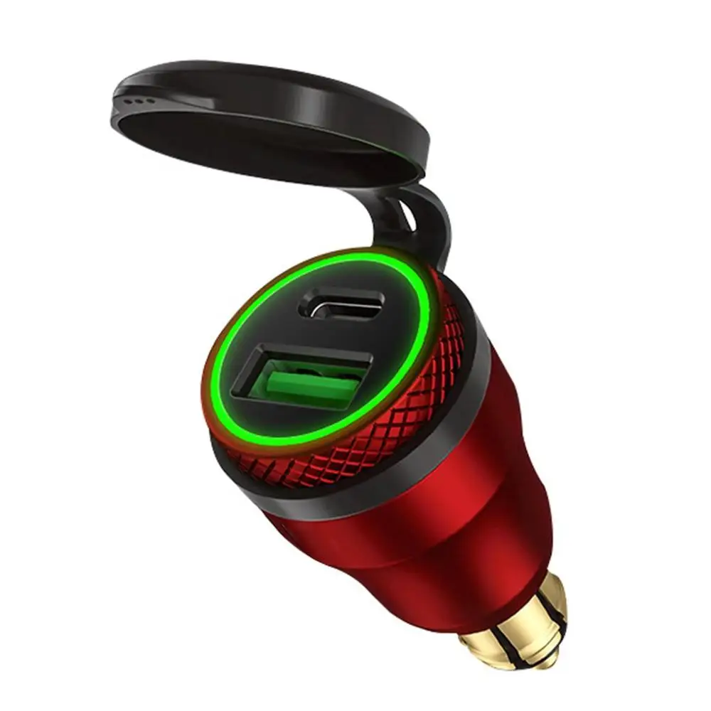 12 V-24 V QC3.0 Тип usb C PD адаптер питания для быстрой зарядки Зарядное устройство Hella DIN ЕС розетка для поездок на мотоцикле DUCATI мотоцикл B8 - Цвет: red(green light)