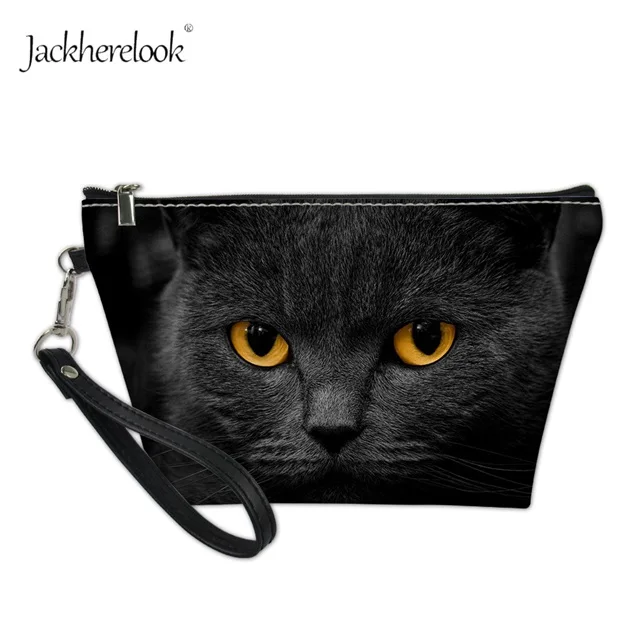 Jackherelook, черная женская косметичка с принтом кошки, глаза животных, в темноте, туалетные сумки, сумка для путешествий, сумка для хранения монет - Цвет: HMM767Z8