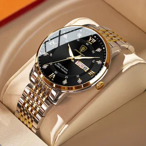 POEDAGAR-Reloj de pulsera deportivo de acero inoxidable para hombre, cronógrafo de lujo con botón oculto, cierre luminoso, resistente al agua, con fecha y semana
