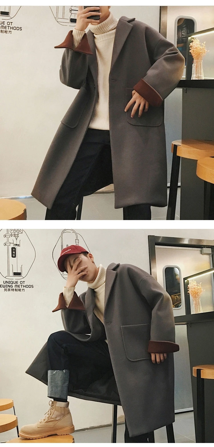 Осенью и зимой китайский Стиль Корейская версия пары тенденции моды Цвет одинаковая Для мужчин, длинное пальто