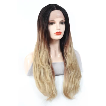 

X-TRESS Trendy Ombre Blonde Natural Long Wig Lace Front Synthetic Cosplay Wig For Women Middle Part False Hair Heat Resistant