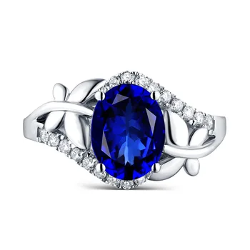 

CMajor Sterling Silver Synthetic Diamond Jewelry Elegant Temperament 14ct Artificial Sapphire Oval 8*10 Classic Ring for Women