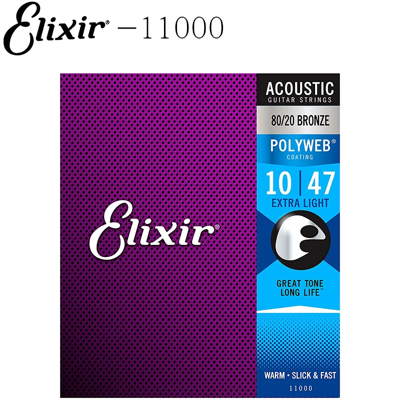 Elixir cuerdas para guitarra acústica, 11000 cuerdas, bronce, con revestimiento de poliweb, Extra ligero (.010 .047), 80/20|Otras piezas -