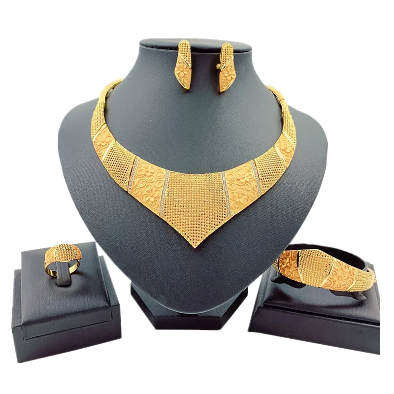 jewelry set 2 Роскошные свадебные хрустальные ювелирные наборы золотой комплект ювелирных изделий в дубайском стиле для женщин ожерелье серьги кольцо браслет Классические женские ювелирные изделия - Окраска металла: jewelry set 2