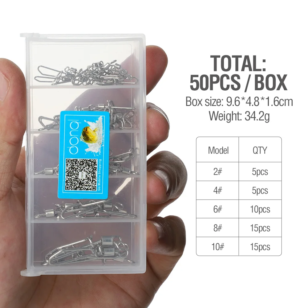 50 Pcs DONQL 50 шт. подшипниковый штырь рыболовный соединитель из нержавеющей стали поворотный подвижный безопасный карабин рыболовный крючок приманка рыболовные снасти соединитель - Цвет: 50 Pcs