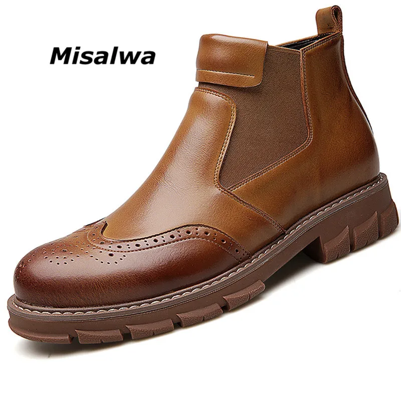 

Misalwa Retro Boys Boots New Year 2019 Short Wedding Dress Man Brogue Shoes Split Leather Classic Black Boots Winter Snow Flats