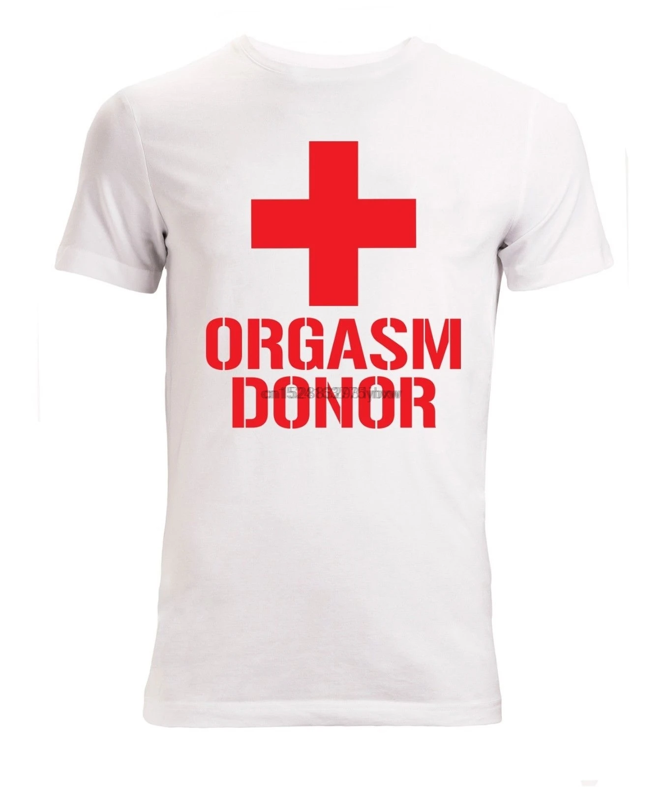 New Summer Men Hot Sale Fashion Orgasm Donor Funny Slogan Red Cross Art Men Woman Available T