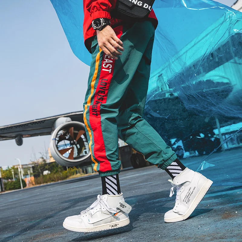 pants - green Брендовые мужские спортивные костюмы, свободная удобная повседневная куртка+ спортивные штаны, комплект из 2 предметов, мульти-карман, Белый спортивный костюм с капюшоном для бега - Цвет: pants - green