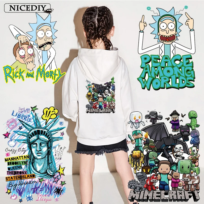 

Nicediy Rick and Morty Heat Transfer Vinyl Sticker Iron On Transfers For Patches Thermal Transfer Printed Applique On Clothes