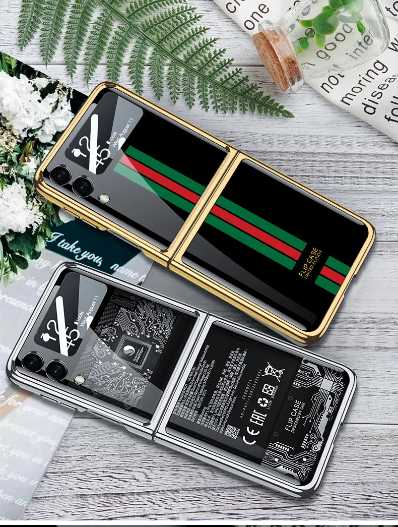 samsung galaxy flip3 case Luxury Outer Screen Tempered Glass Case For Samsung Galaxy Z Flip 3 5G Plating Frame Protection Case For Galaxy Z Flip3 5G funda galaxy z flip3 phone case