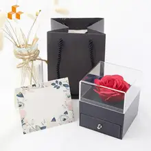 

Handmade Real Preserved Rose Jewelry Box Ring Holder Eternal Rose Artifiial Flowers Wedding Birthday Valentine Gifts For Women
